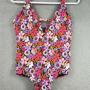 Time and Tru Floral One Piece - Pink and Purple